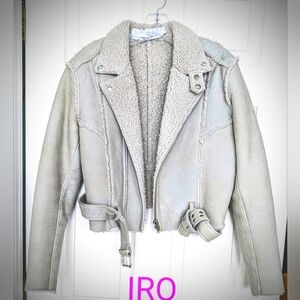 NWT IRO 100% Real Shearling Moto Jacket Size 40 In Stone Colour